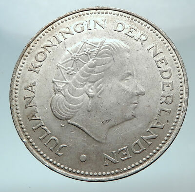 1970 Netherlands Kingdom Queen JULIANA Authentic Silver 10 Gulden