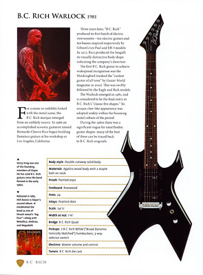 1981 B.C. RICH WARLOCK Guitar Spec PIN-UP WALL ART PRINT - KERRY KING / SLAYER