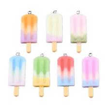 200Pcs Rainbow Ice Cream Resin Pendants with Platinum Tone Iron Loop 41.5x14.5mm