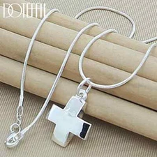 DOTEFFIL 925 Sterling Silver Cross Pendant Necklace Snake Chain Party Jewelry