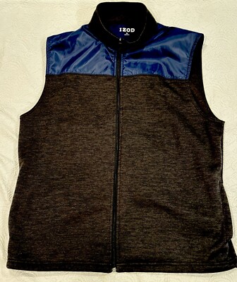 IZOD Spectator Mens Full Zip Fleece Vest Size XL Asphalt Gray Navy Blue 