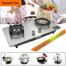 28" 2 Burner Gas Cooktop Stove Built-in  Natural Gas Stove Stainless Steel