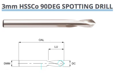 3mm COBALT NC SPOTTING DRILL 90 DEGREE HSSCo8 EUROPA TOOL OSBORN 8214020300 B1