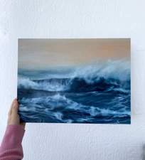Original Wave Oil Painting Seascape Art for Your Home 12x16in Canvas Masterpiece