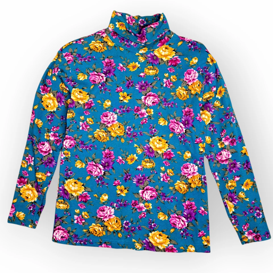 Club de Caza Rosas Cuello Alto Turquesa Floral Vintage Talla S/M Foto 2 de 4