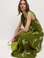 Marks & Spencer Womens Khaki Viscose Midi Tiered Midaxi Women Dress - M&S