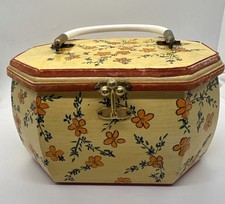 Billie Ross of Palm Beach Wooden Purse Acrylic handle Handpainted Flowers