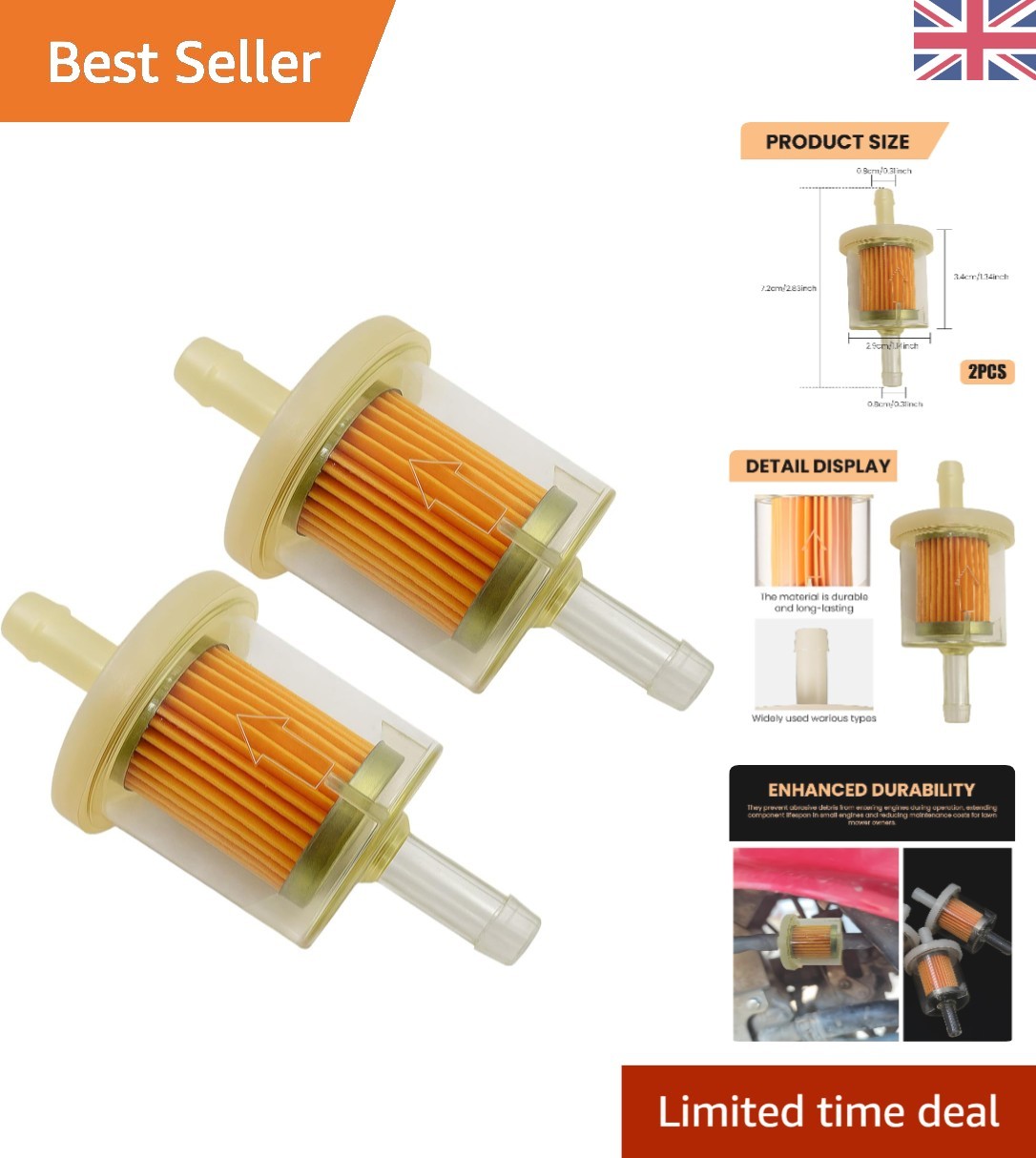 Efficient 2 Pack Inline Fuel Filters - 8mm Fit for Lawn Mowers & Marine Engines