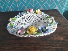 Denton Fine Bone China Weaved Floral Basket 15 cm Across Collectors Piece Rare
