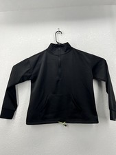 Women s Black Quarter Zip Pullover Sweatshirt Cropped Athletic Top w/ Pocket