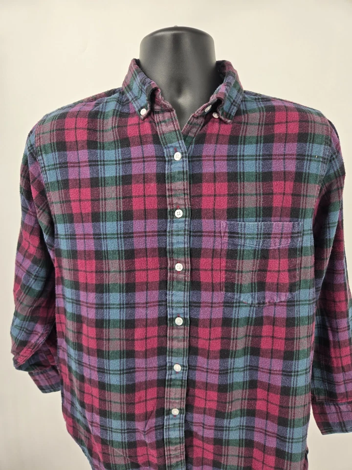 Camisa de flanela feminina LL Bean média roxa azul xadrez manga longa térmica externa - Imagem 2 de 4