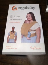 Ergobaby Embrace Cozy Newborn Baby Wrap Strap Carrier, Camel, 7-25lbs Snug Knit