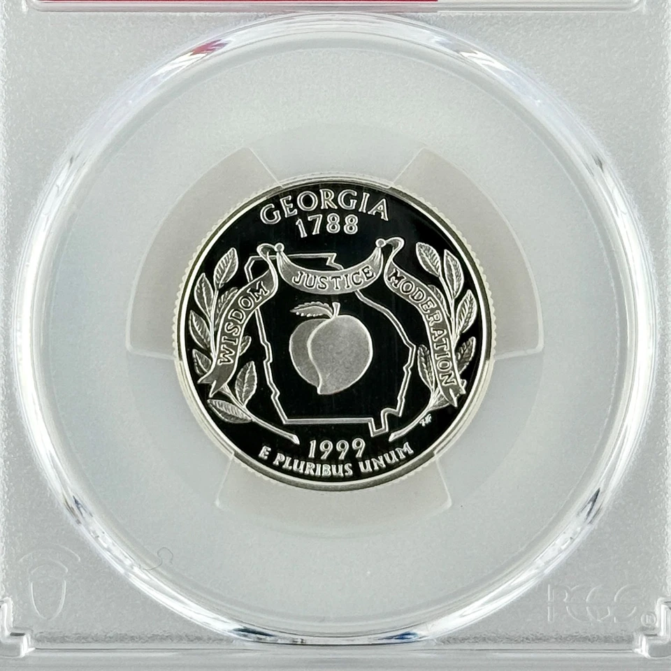 Georgia Silver Quarter PR 70 DCAM PCGS 1999 Best Top Grade 25c GA State Flag - Image 3 of 4
