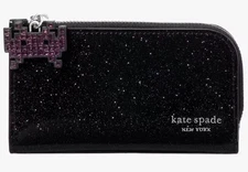 Kate Spade Space Invaders Small Slim Bifold Black Leather Wallet KI755 NWT F