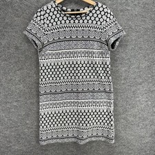 Loft Dress Women L Large Black Geometric Shift Midi Zipper Lined Short Sleeve