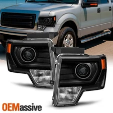 Fit [Halogen] 2009-2014 Ford F150 F-150 Pickup Black Projector Headlights