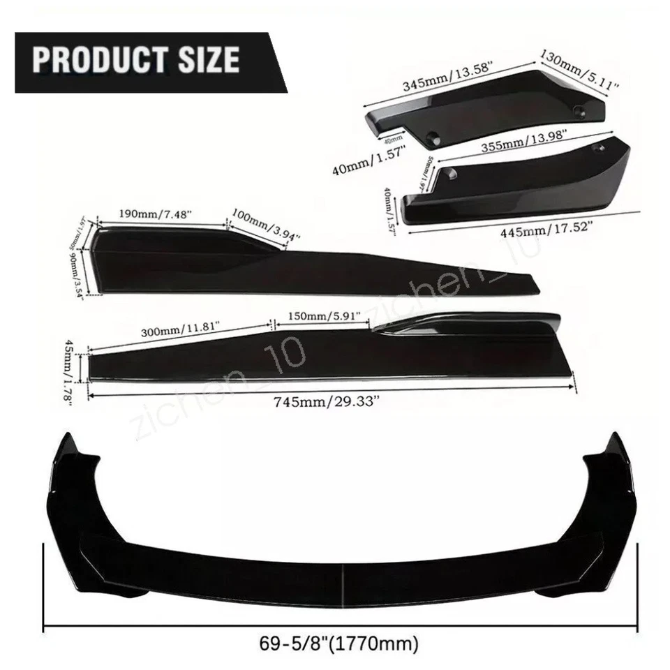 For Chevrolet Spark 11-22 Front Rear Bumper Lip Spoiler+29"Side Skirt+Strut Rod Foto 2 de 4