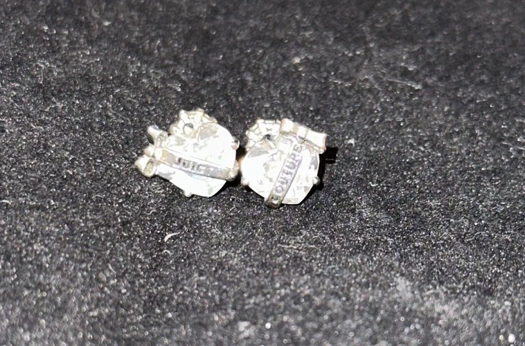 Juicy Couture Silver Plated Crystal Heart Stud Earrings With JC Banner - Image 3 of 3