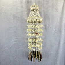VTG Seashell Wind Chime 23" Tropical Patio Decor Cowrie Bird Shaped Shells