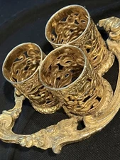 Vintage StyleBuilt NY  Goldtone Filigree Vanity Lipstick Holder for 3 Lipsticks