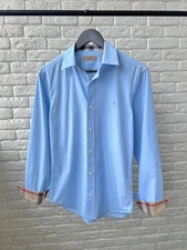 Burberry London Blue Checked Button Up Shirt Men's Size S