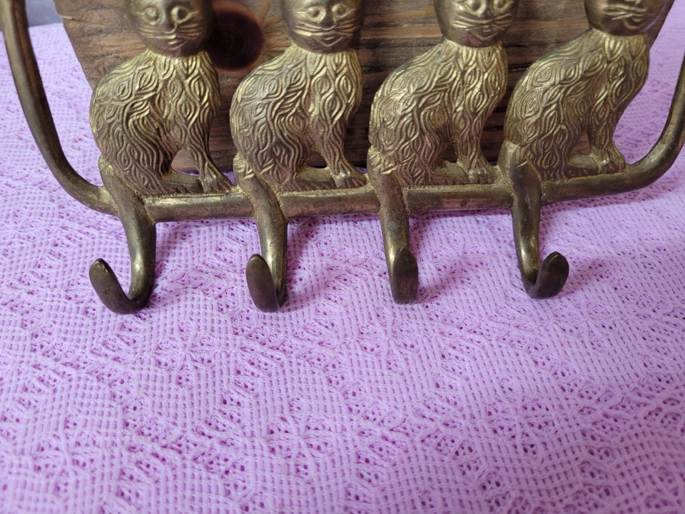 Gancho para colgar pared tela llave toalla taza latón vintage gato Foto 3 de 4