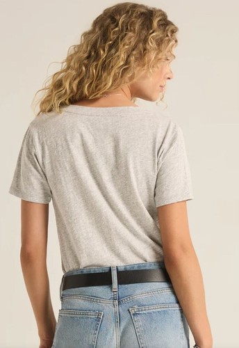 Z Supply Damen Kurzarm Tee V-Ausschnitt Tasche T-Shirt hellgrau Größe M - Bild 6 von 10