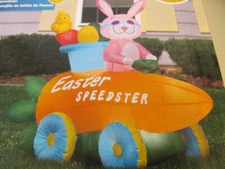 Gemmy Airblown Inflatable Bunny in Easter Speedster with LED Light, 4.5 Ft Long