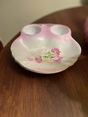 Vintage R S Prussia Divided Dipping Dish Pink with Floral Design - Picture 2 of 5
