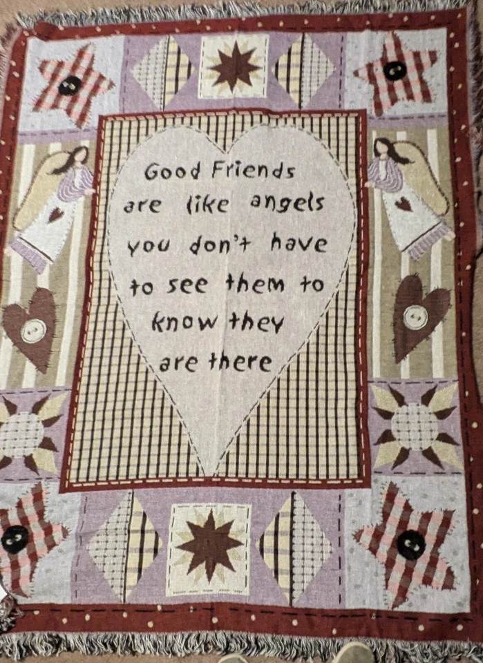 NEW Collections Etc “Friends are Like Angels”Tapestry Throw Blanket Patchwork - Image 2 of 4