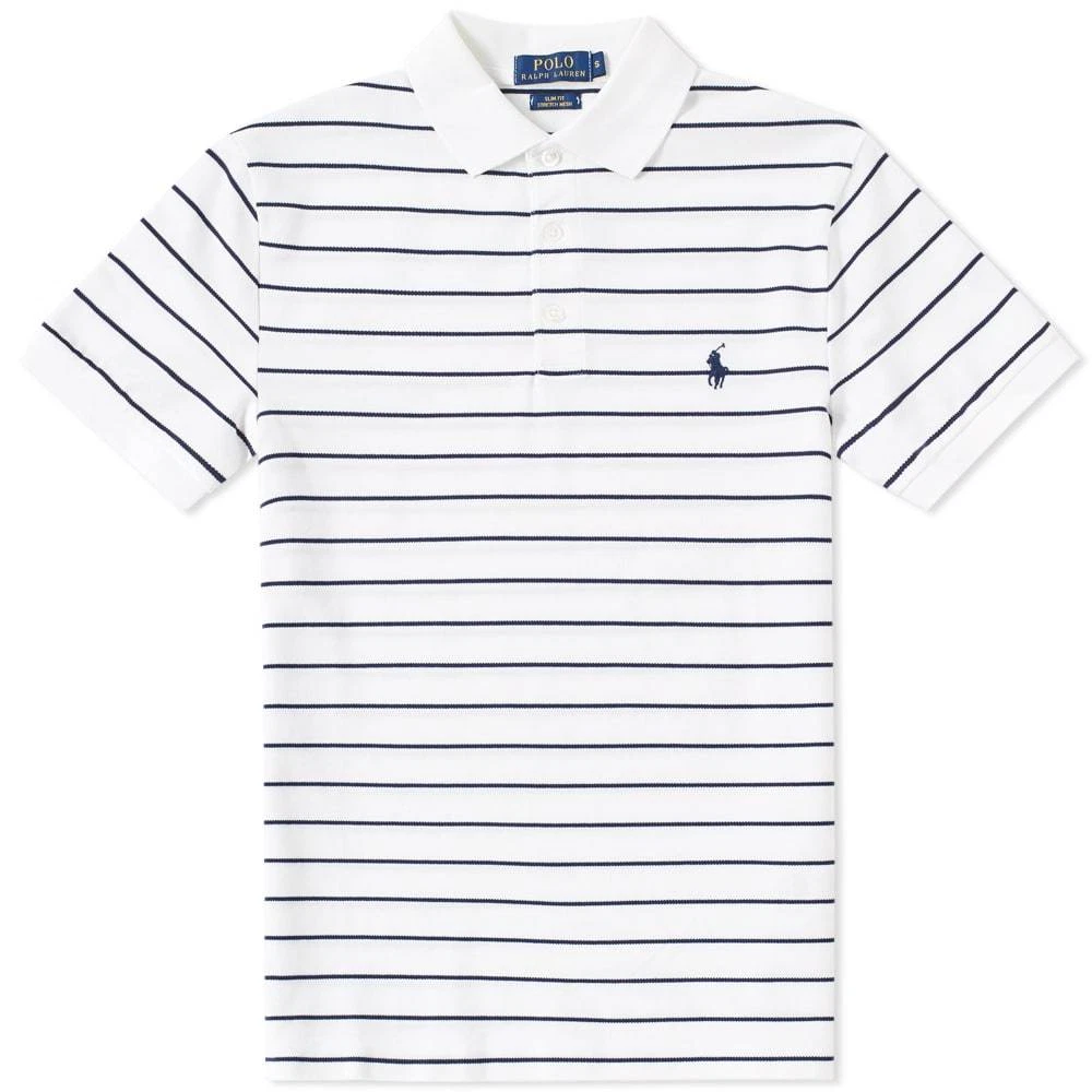 Polo Ralph Lauren Men's Custom Fit Multistripe Polo L Large White Newport Navy