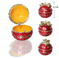 Christmas Bell Trinket Box Hinged Rhinestone Jeweled Colorful Enamel Ring Holder