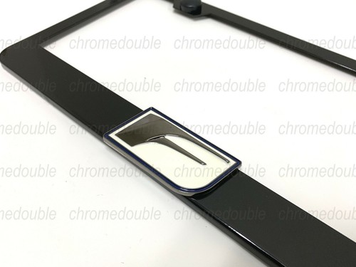 1pc 3D F (white) - BLACK Stainless Steel License Plate Frame w/Screw caps - Picture 2 of 4