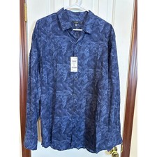 Alfani Men's XL Long Sleeve Button Down Shirt Blue Leaf Print NWT