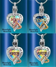 New Always In my Heart Mom Dad Grandma Grandpa Cremation Urn Ashes Necklace