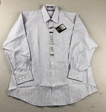 Kirkland Signature Shirt Mens 17 Blue Striped Non Iron Button Up Long Sleeve NWT