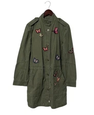 Melrose and Market Jacket Womens Small Butterfly Patch Army Green Cinched Waist