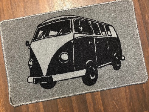 VINTAGE CAMPERVAN DOORMATS NON SLIP SILVER/BLACK GREAT QUALITY 50CMX80CM - Picture 2 of 4