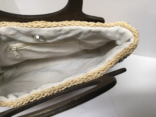 Womens Straw Purse Handbag Beige Wooden Handle Sun N Sand H9 - Picture 8 of 11