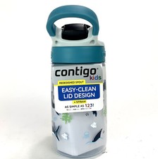 New Contigo Kid's 14 oz. Autospout Straw Water Bottle Sharks easy clean