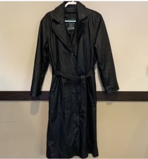 Vintage Sergio vadducci Black Leather Piel Long Belted Trench Coat Large