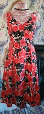 Vintage style white red & black floral occasion dress size 12 Select