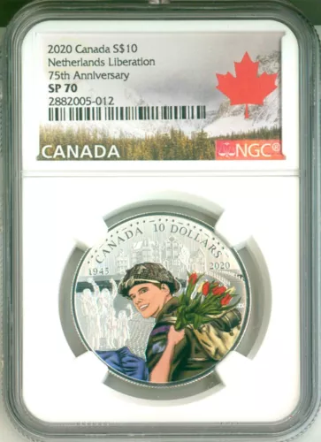 2020 Canada S$10 Netherlands Liberation 75th Anniversary Colorized NGC SP70