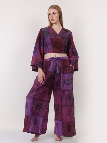 Women Multi Patchwork Criss-Cross Top & Wide Leg pant Co Ord 2 Piece Set Mix Lot - Picture 17 of 18