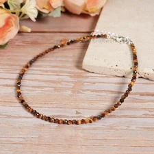 Natural Tiger Eye Gemstone Dainty Anklet 3mm Faceted Beads Healing Crystal Gifts