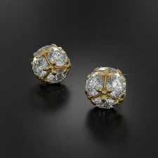 14K Yellow Gold Cluster Stud Push Back Earrings Round CZ Brilliant Sparkle Gift