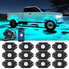 RGB LED Rock Lights Kits 12 Pods Bluetooth Multicolor Underbody Glow Neon Lights