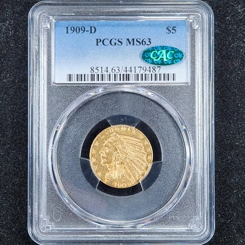 Gold 1909-D Indian Head $5 | PCGS MS63 CAC