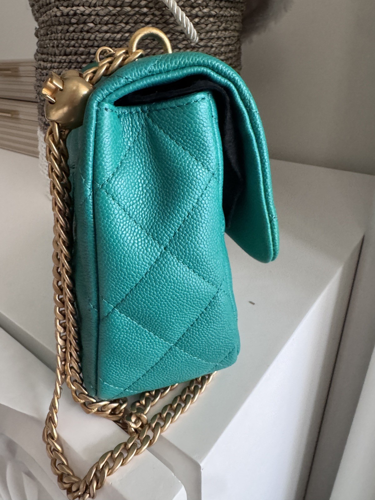 NWT CHANEL 23P medium Sweetheart Quilted Caviar Flap Bag -Gorgeous Green *Rare!* image 6