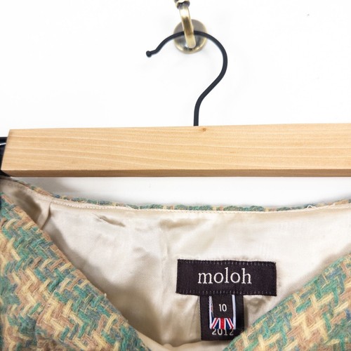 Moloh Blue Pink Cream Check Pure Wool Pleated A Line Skirt Size 10 - Picture 3 of 14